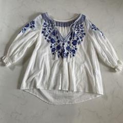 ルーマニア手刺繍 長袖ブラウス ホワイト/ブルー レディース