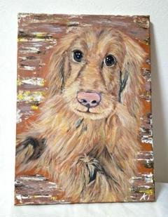 F4号アクリル画 ミニチュアダックスフンド原画 キャンバス 犬 F4号アクリル画 ミニチュアダックスフンド原画 キャンバス 犬