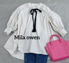 Mila owen ミラオーウェン クラシックリボンギャザーチュニック ドット
