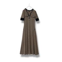 ローレンラルフローレン　ニットロングワンピース マキシ丈 フレア　ボーダー　美品