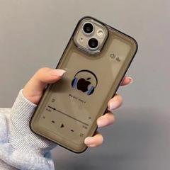 音楽 グレー クリア iPhone16 メンズ スマホケース 携帯カバー
