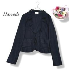 【ハロッズHarrods】日本製　1枚仕立て　フラノウール　フリルジャケット　黒
