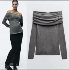 完売商品ZARA オフショルダーニット M グレー - メルカリ