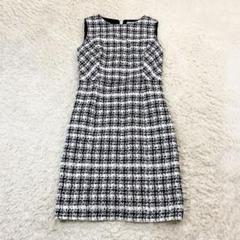 美品✨ダーマコレクション　ツイードワンピース　ノースリーブ　ネイビー×白　11号