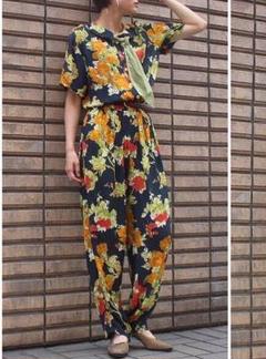 vintage 古着 花柄 ロンパース オールインワン パンツのサムネイル