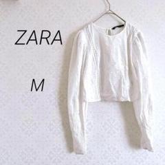 【1462】ZARA ザラ　レース長袖シャツ カットソー　M 白　爽やか　春夏