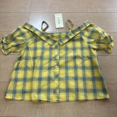 イエロー チェック柄 オフショルダー 半袖シャツ140