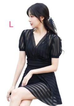 L 新品未使用 韓国 可愛い 黒 L 体型カバー 水着レディース ワンピース