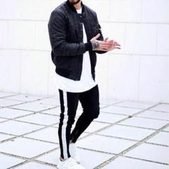 ( XLサイズ)脇ライン入りダメージデニム スキニーパンツ ブラック