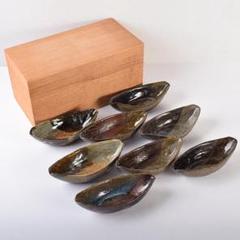 タナカ　和食器　瀬戸焼　舟形　向付　八客　時代箱付　V　R7747 タナカ様専用 和食器 瀬戸焼 舟形 向付 八客 時代箱付 V R7747