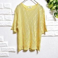 セーター　かぎ編みニット　半袖　美品　黄色　リネン混　上品　フェミニン　珍しい