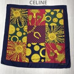 CELINE セリーヌ　スカーフ タグ無し 大判　US MAIL 総柄 美品 セリーヌ CEINE セリーヌ シルク スカーフ タグなし - 質屋通り