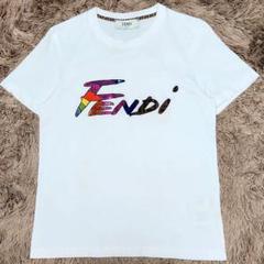 【美品】FENDI フェンディ　ホワイトジャージー Tシャツ　フィッシュアイ 美品】FENDI フェンディホワイトジャージー Tシャツフィッシュアイ