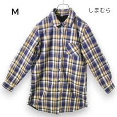 【しまむら】ネルシャツ 裏ボア M ネイビー 茶 チェック 登山 秋冬 Y221