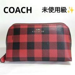 未使用級✨ COACH コーチ ロゴ チェック コスメポーチ 赤