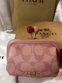 新品コーチがま口財布 シグネチャーピンク COACH コーチ がま口財布 二つ折り財布 シグネチャー キャンバス