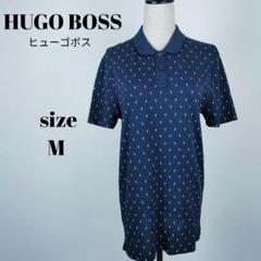 【a946】美品 HUGO BOSS 半袖 ポロシャツ M 総柄 コットン