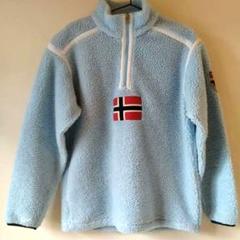 NAPAPIJRI●ナパピリ＜フリース ハーフジップ スウェット＞●M0987m 90s NAPAPIJRI 水色 ノルウェー国旗刺繍 フリース ハーフジップ