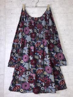 平成ギャル古着 花柄 レトロ サイケ 総柄 オフショルロングスリーブワンピース