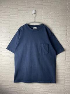 90's USA製　tultex ヴィンテージ 無地ポケットtシャツ　ネイビーLのサムネイル