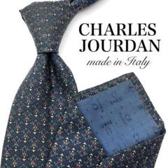 【美品】CHARLES JOURDAN 紋章柄 総柄 ネイビー ブルー