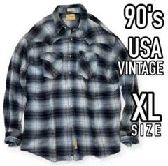 90s USA古着オンブレチェックシャツネル シャツ ウエスタンシャツ