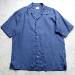 シップスエニィ　オープンカラー　リネン半袖シャツ　ブルー　M