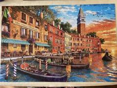 ベネチア風景画　K. Ziorch 港の風景 ガラス入り木製額縁付き水彩画　絵画 ベネチア風景画 K. Ziorch 港の風景 ガラス入り木製額縁付き