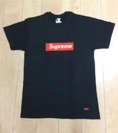 赤ボックスロゴステッカー付き Supreme ヘインズ Tシャツ 黒 サイズL