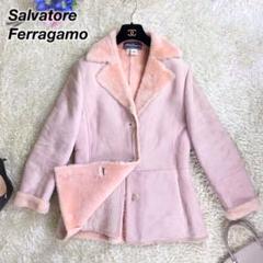 美品✨ Ferragamo ムートンコート シルク ファー付き 大きいサイズ ...