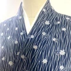 5k1117 着物　正絹　夏物　薄物　絽　小紋　楓　紺　青　白　柄物　和装