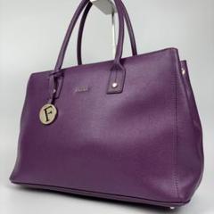 美品✨フルラ リンダ レザー トート ハンドバッグ 肩掛け A4可 パープル 革