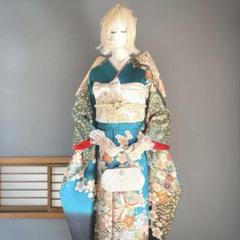 月末セール中！振袖 フルセット ブルー 正絹 金彩 - メルカリ