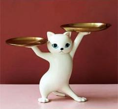 猫のインテリア置物　白猫　物乗せ　猫立像