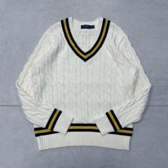 美品 ポロラルフローレン コットンケーブルクリケットセーター アイビーストライプ