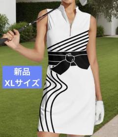 【新品/XLサイズ】ゴルフウェア レディース ワンピース ホワイト リボン柄