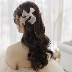 【ウエディング】ヘアアクセサリー&イヤリング（ピンクベージュ）