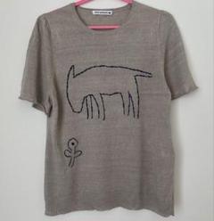 mina perhonen リネン刺繍入りベージュ半袖ニット - メルカリ