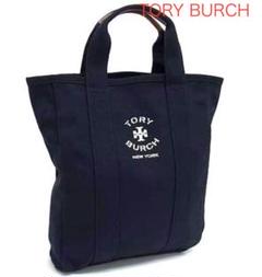 TORY BURCH トリーバーチ キャンバス レザー トートバッグ ネイビー