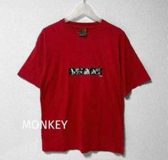 909　モンキー　赤　ナスカ地上絵　刺繍　Ｔシャツ　カジュアル　Ｍ