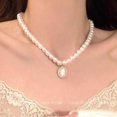 【再販】ネックレス　パール　上品　オフィス　フレンチ　ガーリー　レディース　韓国
