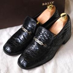 BALLYバリー クロコダイルゴールドビットローファーS1652ブラック55E