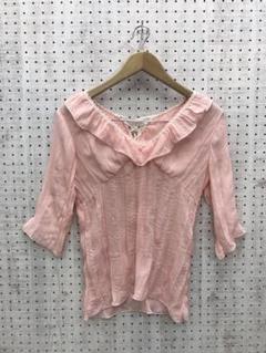 ロマンティックグランジ古着　フリルトリム　編み上げ　プリーツプルオーバーブラウス