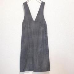 匿⭐️ジーユー ジャンパースカート Ｖネック チェック柄 グレー サロペット