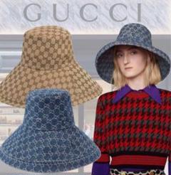 エコ GUCCI ウォッシュド デニム ワイド ブリム ハット Mサイズ - メルカリ
