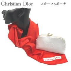 Christian Dior ディオール レッドスカーフ ホワイト小物ポーチ