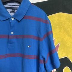 used古着 TOMMY HILFIGER 細ボーダー　 ポロシャツ　刺繍ロゴ