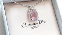 未使用!超希少!ChristianDior スクエア ピンクストーン ネックレス
