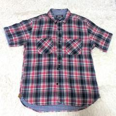 BEAMS　半袖シャツ　綿100%　牛革　チェック　夏　ギンガムチェック