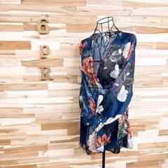【ザラ】花柄 カシュクール 巻き ミニ ワンピース 長袖 リゾート XS 紺×赤